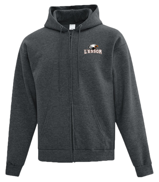 L'Essor Adult Cotton Full Zip Hooded Sweatshirt with Left Chest Embroidered Logo