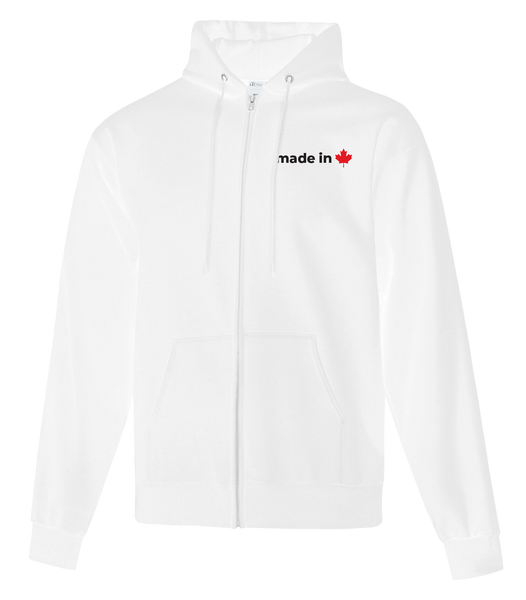 "Made In Canada Maple Leaf" Adult Cotton Full Zip Hooded Sweatshirt with Left Chest Embroidered Logo