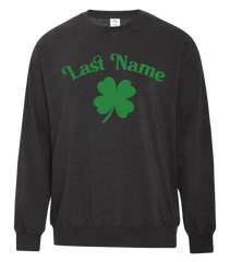 "Shamrock Personalized Last Name" Adult Fleece Crewneck with Printed Logo