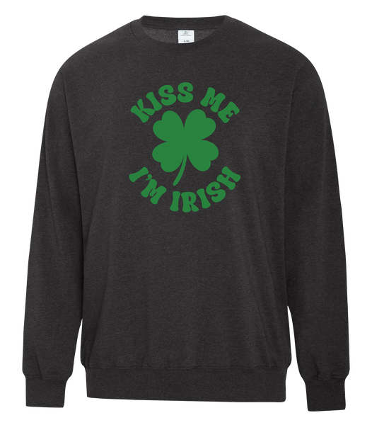 "Kiss Me I'm Irish" Adult Fleece Crewneck with Printed Logo