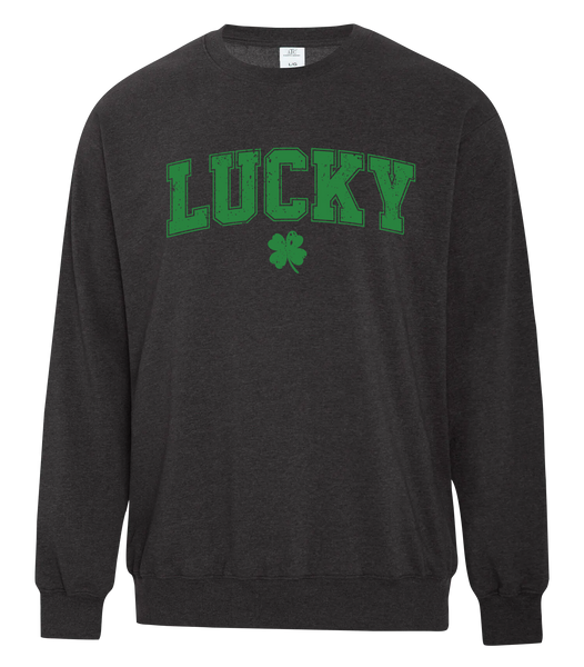 "Lucky Block Letters" Adult Fleece Crewneck with Printed Logo