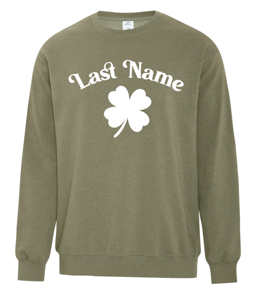 "Shamrock Personalized Last Name" Adult Fleece Crewneck with Printed Logo