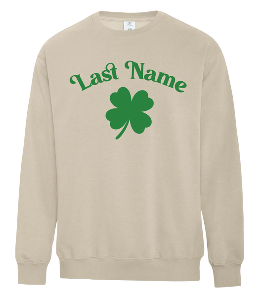 "Shamrock Personalized Last Name" Adult Fleece Crewneck with Printed Logo