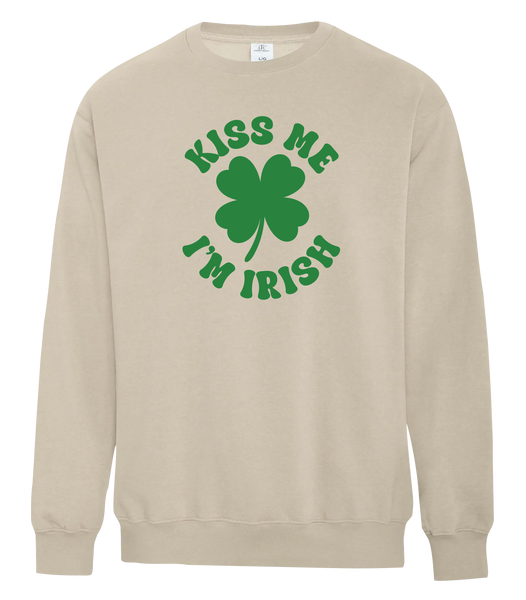 "Kiss Me I'm Irish" Adult Fleece Crewneck with Printed Logo