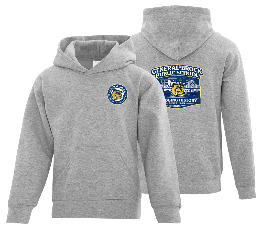 General Brock Public School Youth Cotton Pull Over Hooded Sweatshirt with Printed Front & Back Logo