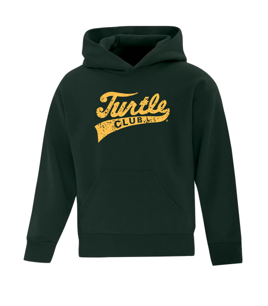 Turtle Club Script Distressed Youth Cotton Hoodie with Printed Logo