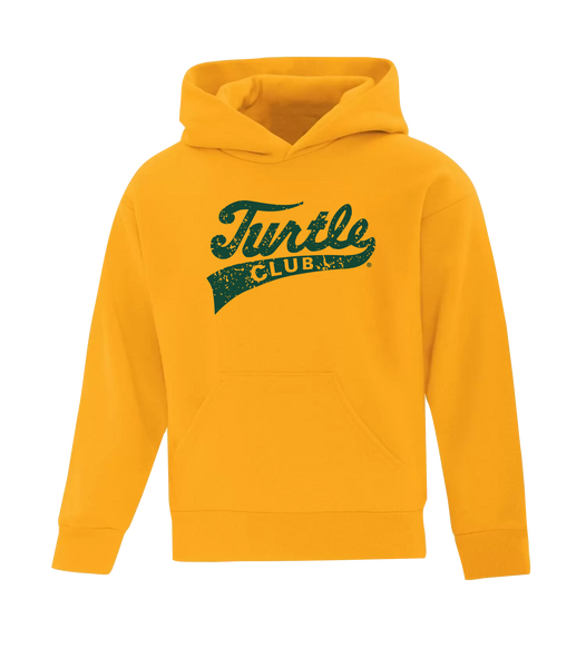 Turtle Club Script Distressed Youth Cotton Hoodie with Printed Logo
