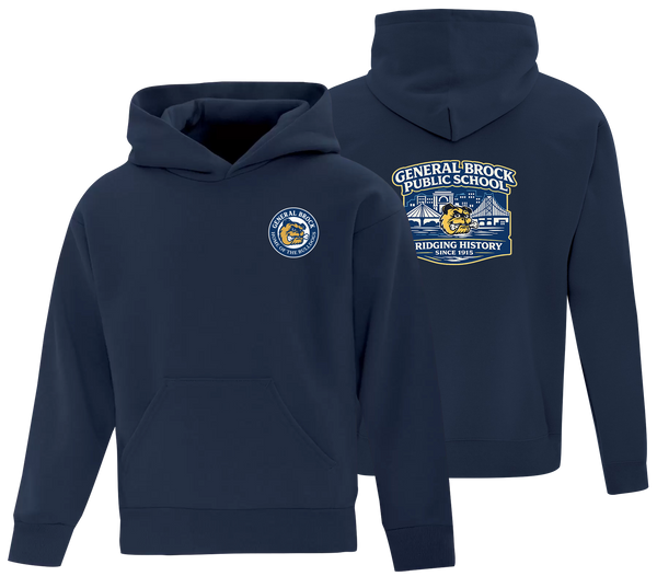 General Brock Public School Youth Cotton Pull Over Hooded Sweatshirt with Printed Front & Back Logo