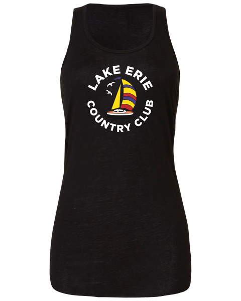 Lake Erie Country Club Ladies Flowy Racerback Tank with Printed Colour Logo