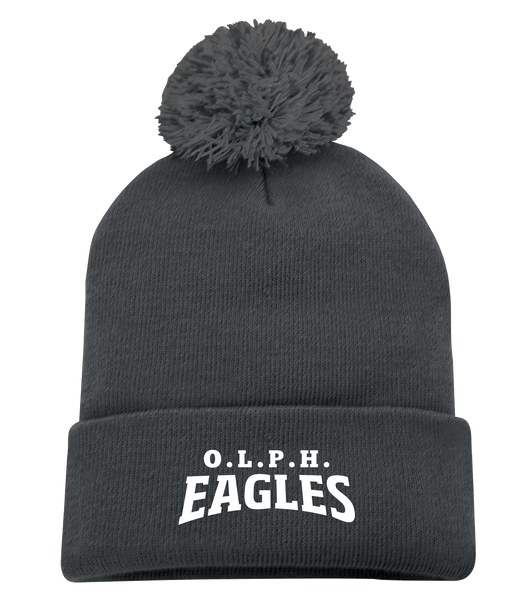 OLPH One Size Pom Pom Cuff Toque Embroidered Logo