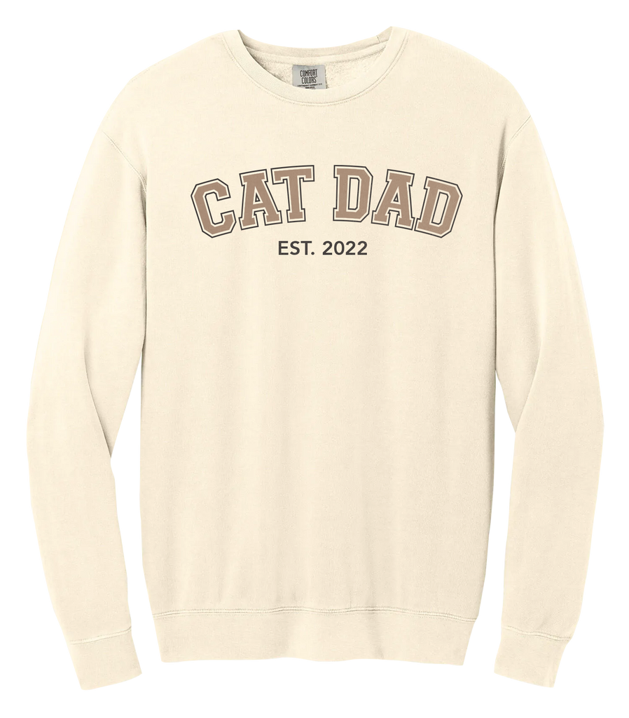 "Cat Dad EST." Adult Lightweight Cotton Crewneck Sweatshirt with Printed Logo