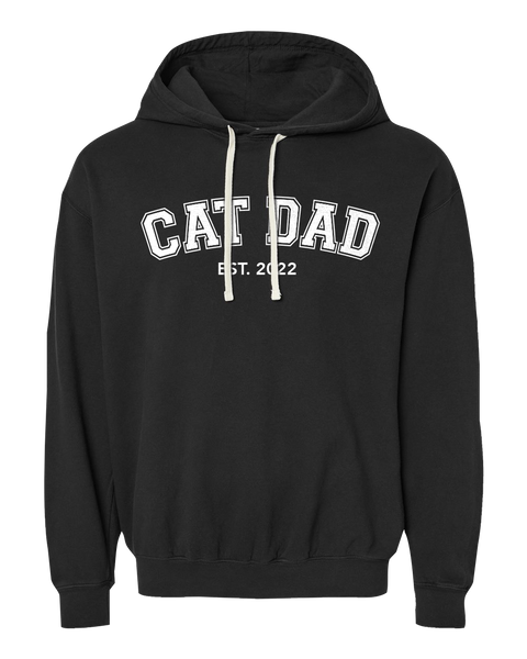 "Cat Dad EST." Adult Lightweight Fleece Hooded Sweatshirt with Printed Logo