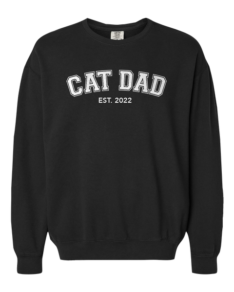 "Cat Dad EST." Adult Lightweight Cotton Crewneck Sweatshirt with Printed Logo