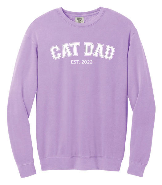 "Cat Dad EST." Adult Lightweight Cotton Crewneck Sweatshirt with Printed Logo