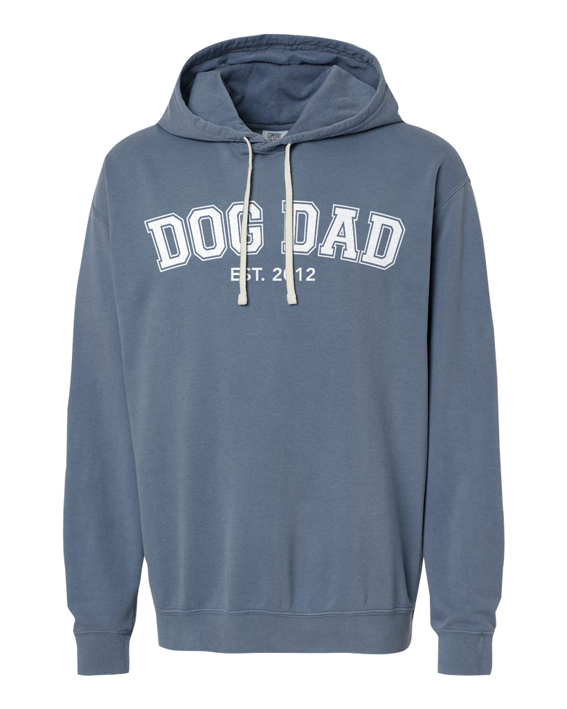 "Dog Dad EST." Adult Lightweight Fleece Hooded Sweatshirt with Printed Logo