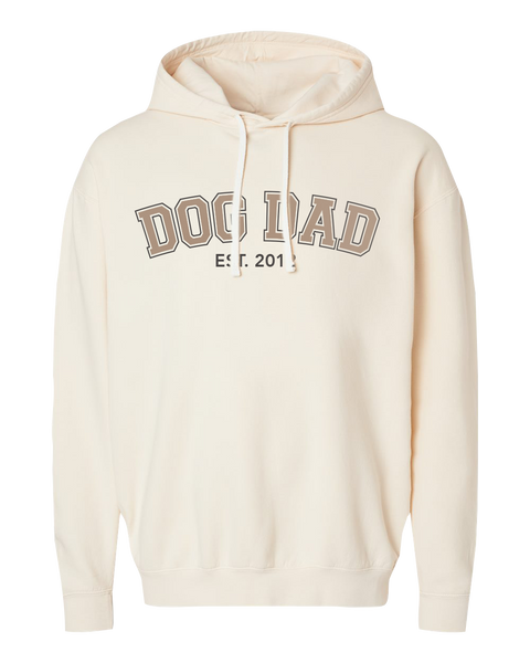 "Dog Dad EST." Adult Lightweight Fleece Hooded Sweatshirt with Printed Logo