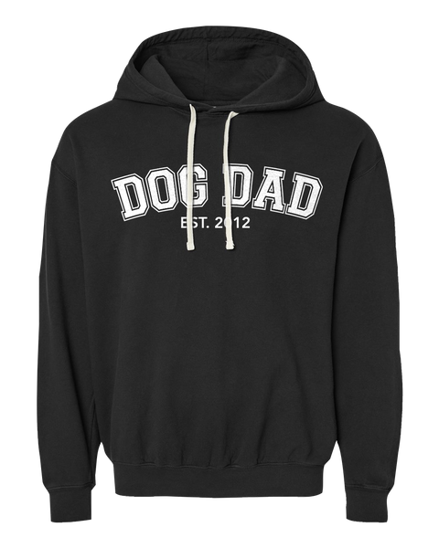 "Dog Dad EST." Adult Lightweight Fleece Hooded Sweatshirt with Printed Logo