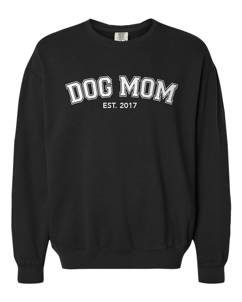 "Dog Mom EST." Adult Lightweight Cotton Crewneck Sweatshirt with Printed Logo