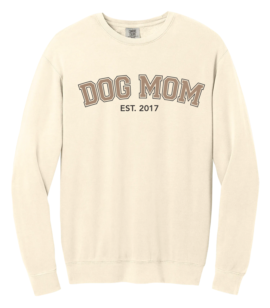 "Dog Mom EST." Adult Lightweight Cotton Crewneck Sweatshirt with Printed Logo