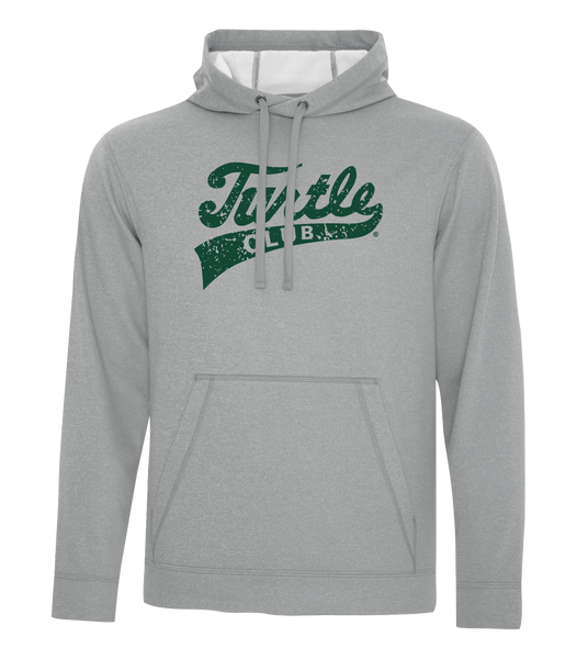 Turtle Club Script Distressed Adult Dri-Fit Hoodie with Printed Logo