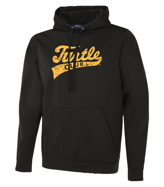 Turtle Club Script Distressed Adult Dri-Fit Hoodie with Printed Logo