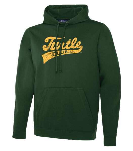Turtle Club Script Distressed Adult Dri-Fit Hoodie with Printed Logo