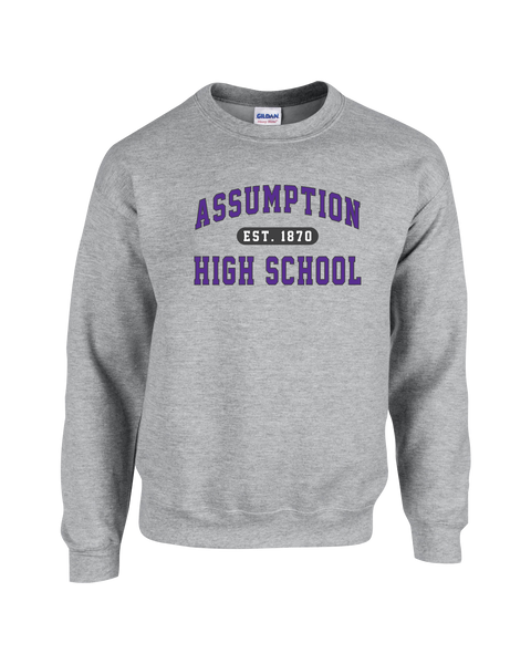 "Assumption High School Est. 1870" Adult Fleece Crewneck Sweatshirt with Printed Logo