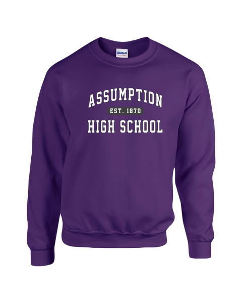 "Assumption High School Est. 1870" Adult Fleece Crewneck Sweatshirt with Printed Logo