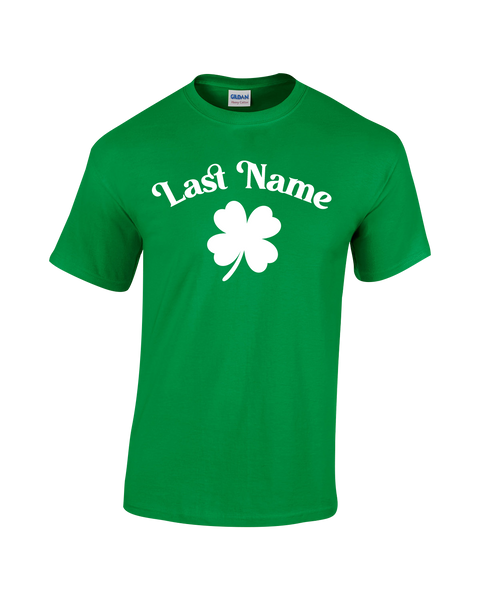 "Shamrock Personalized Last Name" Adult Cotton T-Shirt with Printed logo