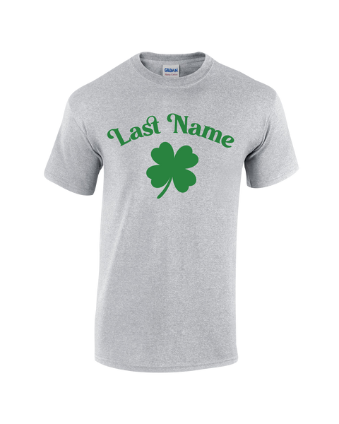 "Shamrock Personalized Last Name" Adult Cotton T-Shirt with Printed logo