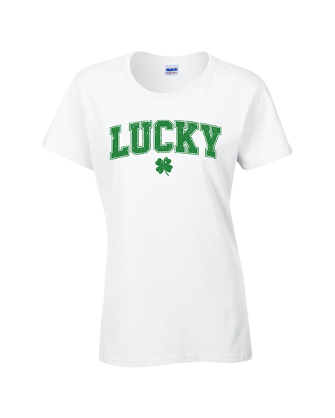 "Lucky Block Letters" Ladies Cotton T-Shirt with Printed logo