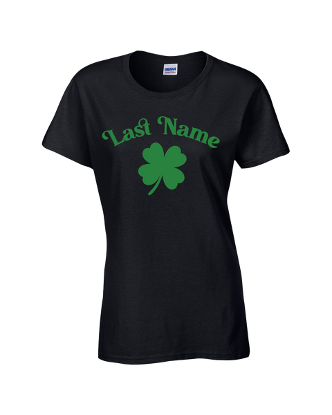 "Shamrock Personalized Last Name" Ladies Cotton T-Shirt with Printed logo