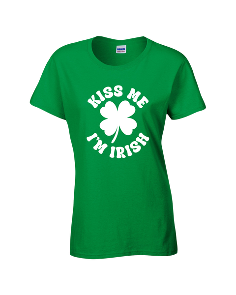 "Kiss Me I'm Irish" Ladies Cotton T-Shirt with Printed logo