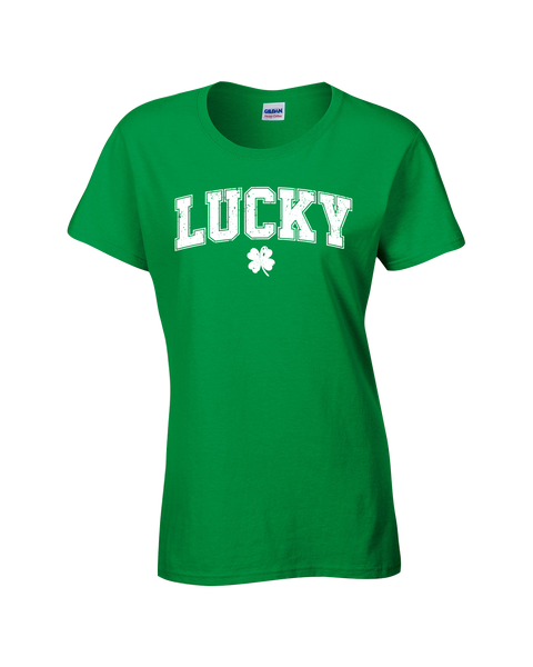 "Lucky Block Letters" Ladies Cotton T-Shirt with Printed logo