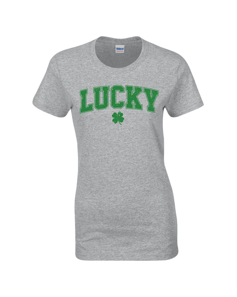 "Lucky Block Letters" Ladies Cotton T-Shirt with Printed logo