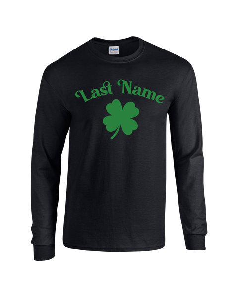"Shamrock Personalized Last Name" Adult Cotton Long Sleeve with Printed Logo
