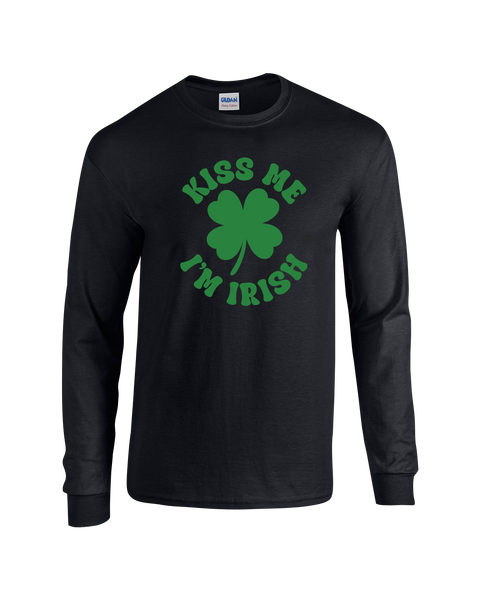 "Kiss Me I'm Irish" Adult Cotton Long Sleeve with Printed Logo