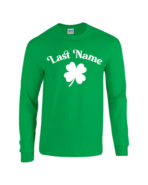 "Shamrock Personalized Last Name" Adult Cotton Long Sleeve with Printed Logo