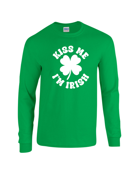 "Kiss Me I'm Irish" Adult Cotton Long Sleeve with Printed Logo