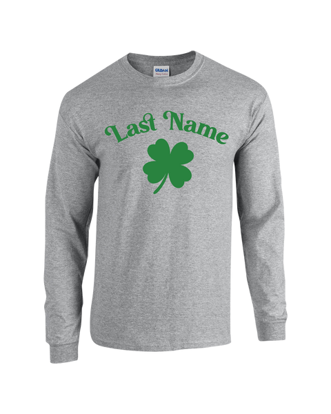 "Shamrock Personalized Last Name" Adult Cotton Long Sleeve with Printed Logo