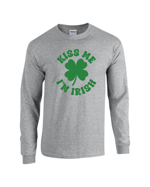 "Kiss Me I'm Irish" Adult Cotton Long Sleeve with Printed Logo