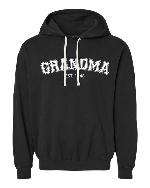 "Grandma EST." Adult Lightweight Fleece Hooded Sweatshirt with Printed Logo