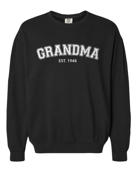 "Grandma EST." Adult Lightweight Cotton Crewneck Sweatshirt with Printed Logo