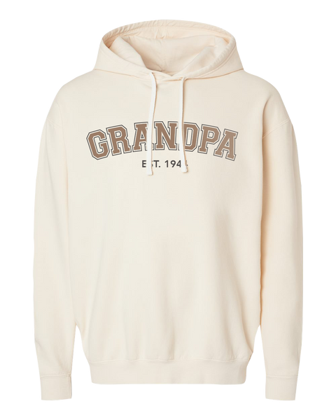 "Grandpa EST." Adult Lightweight Fleece Hooded Sweatshirt with Printed Logo
