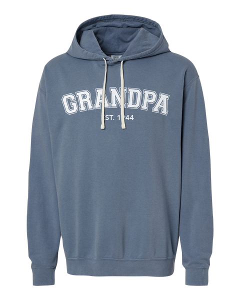 "Grandpa EST." Adult Lightweight Fleece Hooded Sweatshirt with Printed Logo