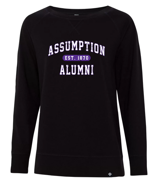 "Assumption Alumni Est. 1870" Ladies Fleece Open Crewneck Sweatshirt with Printed Logo