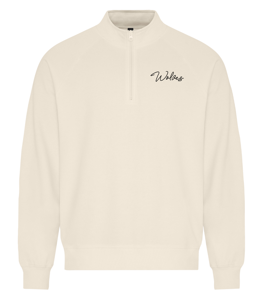 'Wolves' Script Adult French Terry 1/4 Zip Sweatshirt with Embroidered Logo