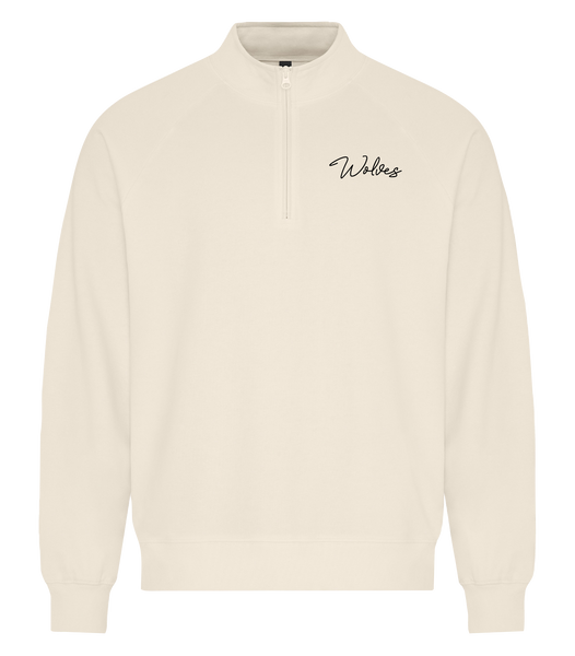 'Wolves' Script Adult French Terry 1/4 Zip Sweatshirt with Embroidered Logo