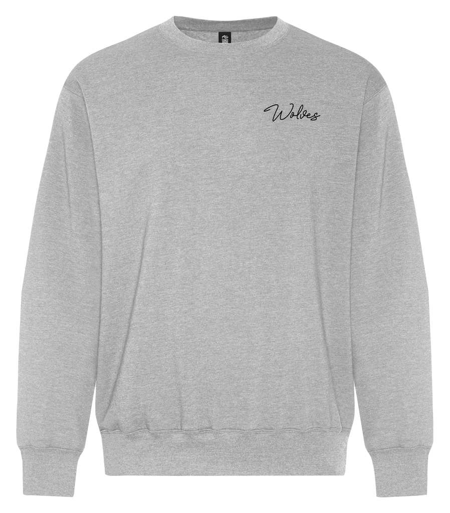 'Wolves' Script Adult Fleece Crewneck with Embroidered Logo