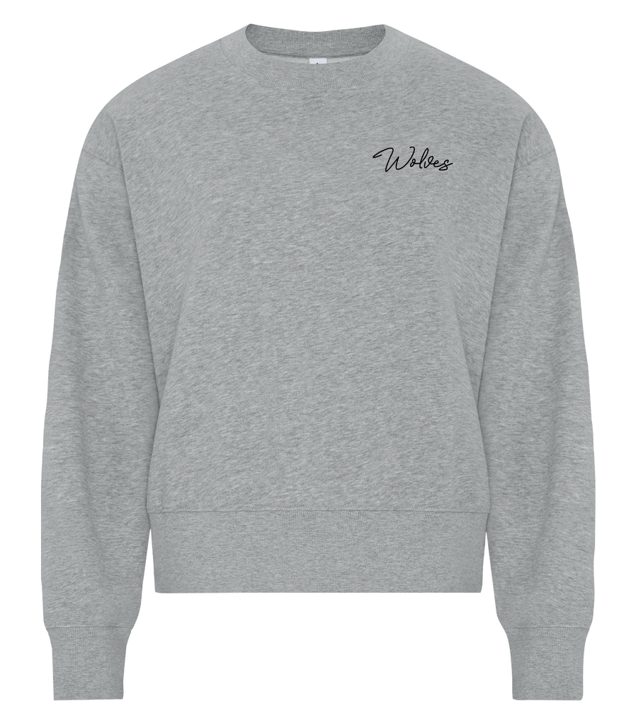'Wolves' Script Ladies Fleece Crewneck with Embroidered Logo